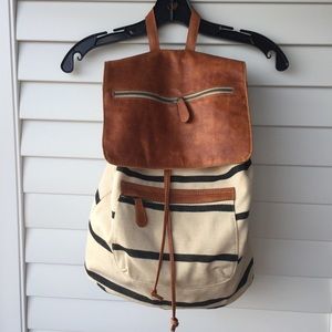 Brandy Melville Striped Canvas & Leather Backpack
